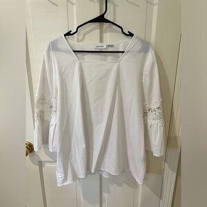 Calvin Klein White Blouse with Lace detail Bell Sleeves